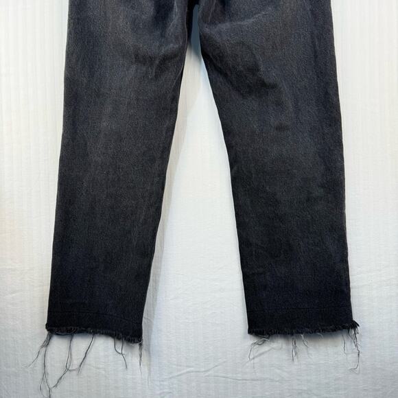 Zara Black Denim Jeans Size 6 Straight Leg Button Fly Frayed Baggy Goth Grunge - Picture 7 of 8